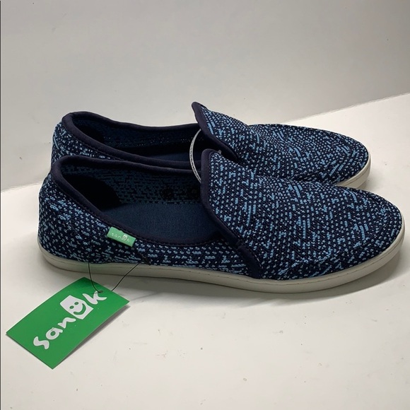New sanuk Pair O Dice navy/blue Knit fabric slip-on shoes Size 6 - Picture 2 of 9